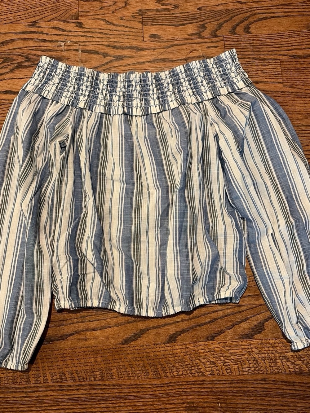 Aeropostale Blue and White Striped Off-the-Shoulder Blouse